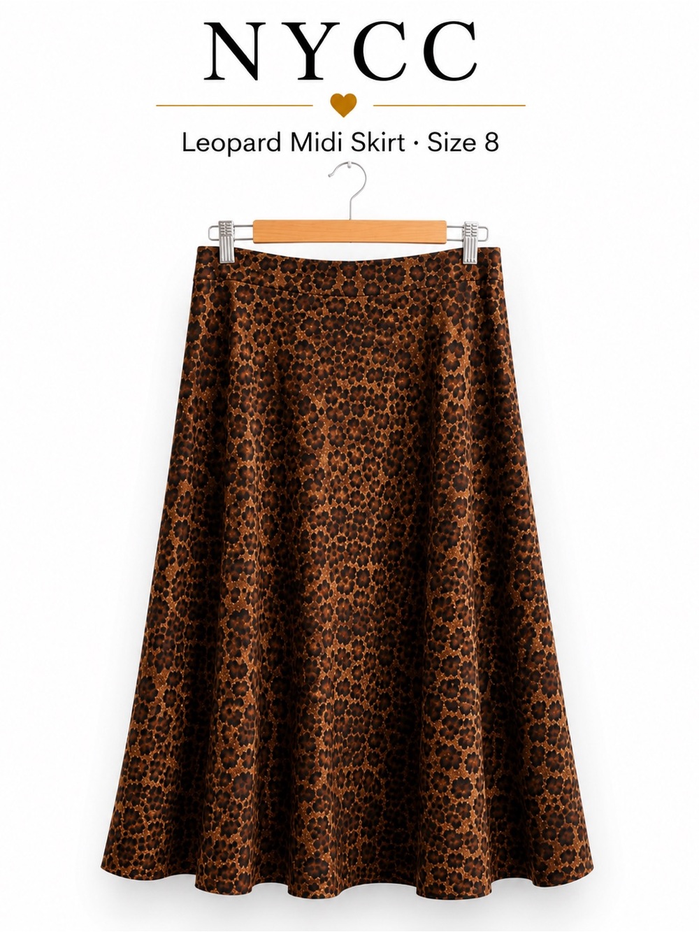NYCC Leopard Print Midi Skirt Size 8 A-Line Animal Print